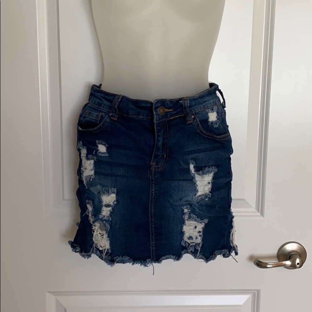Forever21 Distressed Denim Cotton Stretch Skirt